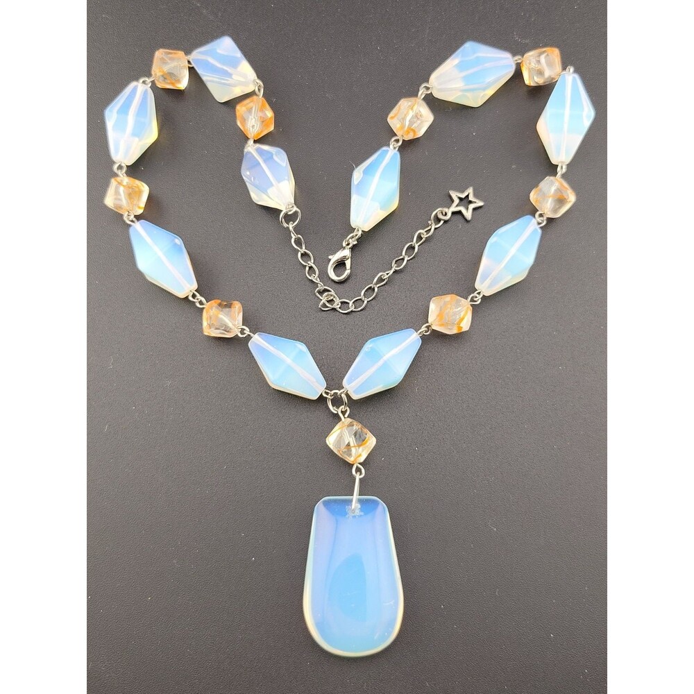 😍 Beautiful Big Opaline Opalescent Orange Swirl Art Glass Beads 18-20" Necklace